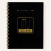 Modernes Schwarz-Gold-Anfangsmonogramm Notizblock (Vorderseite)