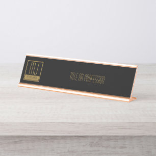 Modernes Schwarz-Gold-Anfangsmonogramm Schreibtischnamensplakette