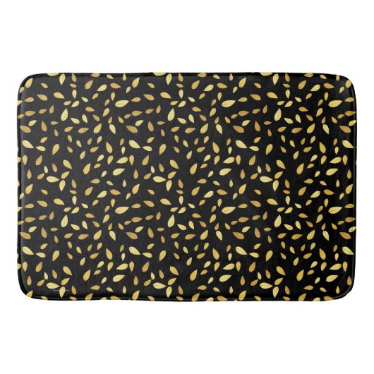 Modernes Schwarz-Gold-Blätter Illustriertes Muster Badematte (Vorderseite)