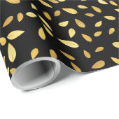 Modernes Schwarz-Gold-Blätter Illustriertes Muster Geschenkpapier (Rolleneckpunkt)