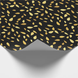 Modernes Schwarz-Gold-Blätter Illustriertes Muster Geschenkpapier