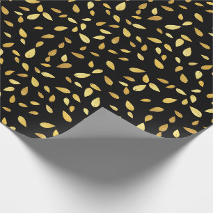 Modernes Schwarz-Gold-Blätter Illustriertes Muster Geschenkpapier