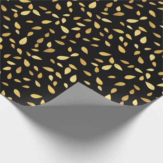 Modernes Schwarz-Gold-Blätter Illustriertes Muster Geschenkpapier (Ecke)