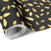 Modernes Schwarz-Gold-Blätter Illustriertes Muster Geschenkpapier (Rolleneckpunkt)