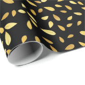 Modernes Schwarz-Gold-Blätter Illustriertes Muster Geschenkpapier (Rolleneckpunkt)