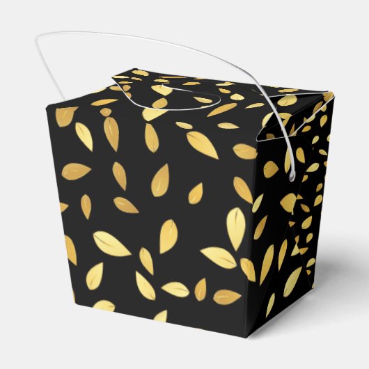 Modernes Schwarz-Gold-Blätter Illustriertes Muster Geschenkschachtel (Rückseite)