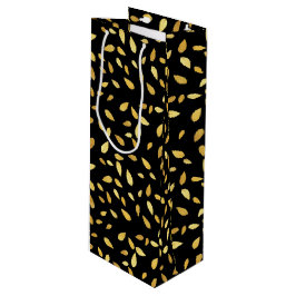Modernes Schwarz-Gold-Blätter Illustriertes Muster Geschenktüte Für Weinflaschen