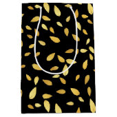 Modernes Schwarz-Gold-Blätter Illustriertes Muster Mittlere Geschenktüte (Vorderseite)