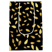 Modernes Schwarz-Gold-Blätter Illustriertes Muster Mittlere Geschenktüte (Rückseite)