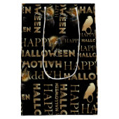 Modernes Schwarz-Gold-Chic-Adult Halloween Mittlere Geschenktüte (Rückseite)