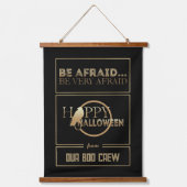 Modernes Schwarz-Gold-Chic Adult Happy Halloween Wandteppich Mit Holzrahmen (Vorderseite)