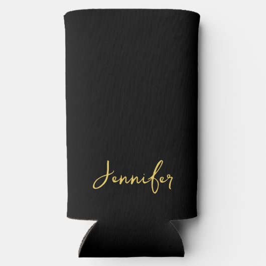 Modernes Schwarz-Gold-Chic-Script Personalisiert Selters Dosenkühler (Rückseite)