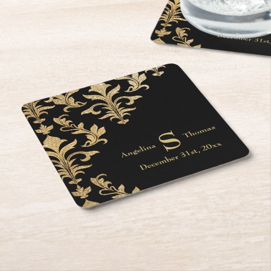 Modernes Schwarz-Gold-Damasle-Dekor für Hochzeiten Rechteckiger Pappuntersetzer (angewinkelt)