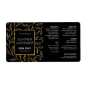 Modernes Schwarz-Gold-Flora-Spray-Etikett für Flas (Vorne)
