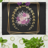 Modernes Schwarz Gold Lila floral Trendsetter Boho Geschirrtuch (Gefaltet)