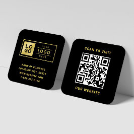 Modernes Schwarz-Gold-Logo und QR-Code Quadratische Visitenkarte