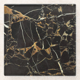 Modernes Schwarz-Gold-Marmor | Benutzerdefiniert Glasuntersetzer