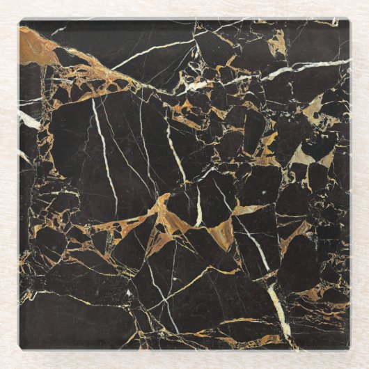 Modernes Schwarz-Gold-Marmor | Benutzerdefiniert Glasuntersetzer (Vorderseite)