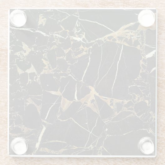 Modernes Schwarz-Gold-Marmor | Benutzerdefiniert Glasuntersetzer (Rückseite)