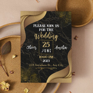 Modernes Schwarz-Gold-Marmor-Hochzeitsdesign Einladung
