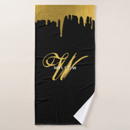 Modernes Schwarz/Gold Monogram-Vintages Skript Badhandtuch Set
