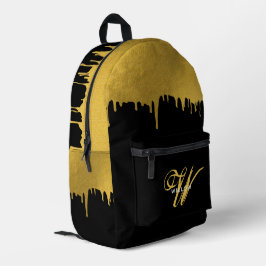 Modernes Schwarz/Gold Monogram-Vintages Skript Bedruckter Rucksack
