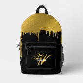 Modernes Schwarz/Gold Monogram-Vintages Skript Bedruckter Rucksack (Vorderseite)