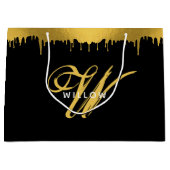 Modernes Schwarz/Gold Monogram-Vintages Skript Große Geschenktüte (Vorderseite)