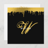 Modernes Schwarz/Gold Monogram-Vintages Skript Mitteilungskarte (Vorne/Hinten)