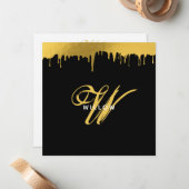 Modernes Schwarz/Gold Monogram-Vintages Skript Mitteilungskarte (Vorderseite/Rückseite Beispiel)