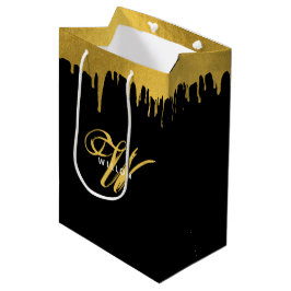 Modernes Schwarz/Gold Monogram-Vintages Skript Mittlere Geschenktüte