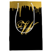 Modernes Schwarz/Gold Monogram-Vintages Skript Mittlere Geschenktüte (Vorderseite)