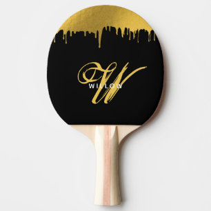 Modernes Schwarz/Gold Monogram-Vintages Skript Tischtennis Schläger