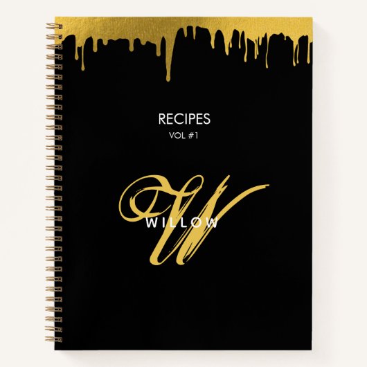 Modernes Schwarz & Gold Monogram Vintages Skriptre Notizblock (Vorderseite)