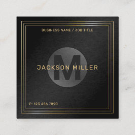 Modernes Schwarz/Gold-Monogramm Beruflich Quadratische Visitenkarte