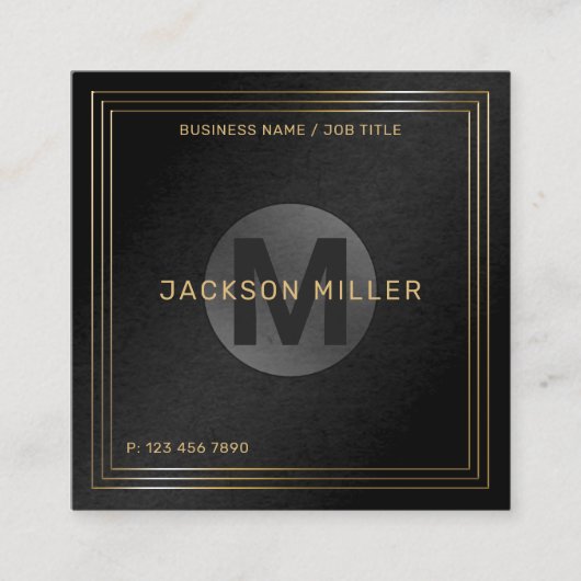 Modernes Schwarz/Gold-Monogramm Beruflich Quadratische Visitenkarte (Vorderseite)