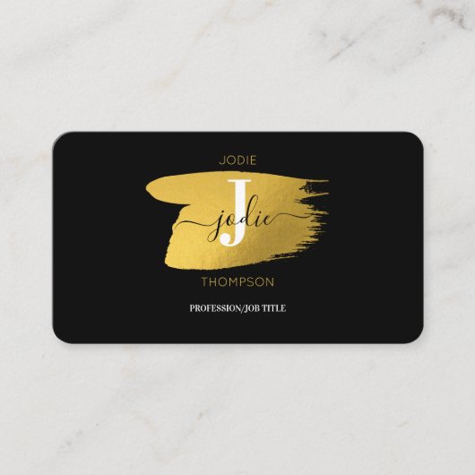 Modernes Schwarz & Gold Monogramm Visitenkarte (Vorderseite)