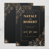 Modernes Schwarz/Gold Save the Date Minimalistisch (Vorne/Hinten)