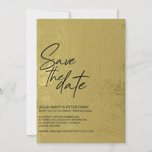 Modernes Schwarz & Gold Save the Date texturiert Einladung (Vorderseite)
