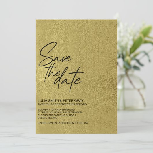 Modernes Schwarz & Gold Save the Date texturiert Einladung (Stehend Vorderseite)