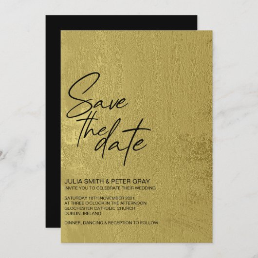 Modernes Schwarz & Gold Save the Date texturiert Einladung (Vorne/Hinten)