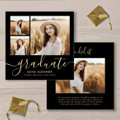 Modernes Schwarz/Gold Script 4 Foto Abschluss Ankündigung