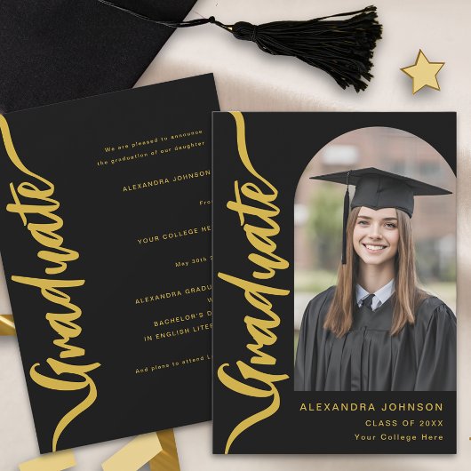 Modernes Schwarz-Gold-Script-Foto Ankündigung