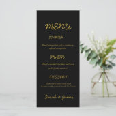 Modernes Schwarz-Gold-Script-Hochzeitsmenü Menükarte (Stehend Vorderseite)