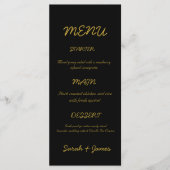Modernes Schwarz-Gold-Script-Hochzeitsmenü Menükarte (Vorderseite)