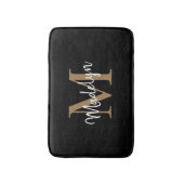 Modernes Schwarz-Gold-White-Monogram-Skript-Elegan Badematte (Vorderseite Vertikal)