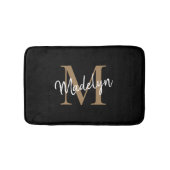 Modernes Schwarz-Gold-White-Monogram-Skript-Elegan Badematte (Vorderseite)