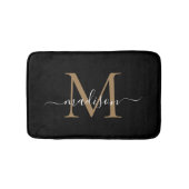 Modernes Schwarz-Gold-White-Monogram-Skript-Elegan Badematte (Vorderseite)