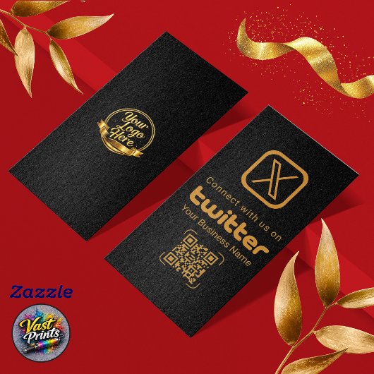 Modernes Schwarz-Gold-X-Logo Twitter-QR-Code Visitenkarte