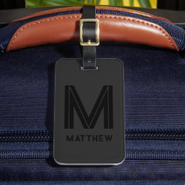Modernes Schwarz-Grau-Add-Name Monogram Personalis Gepäckanhänger